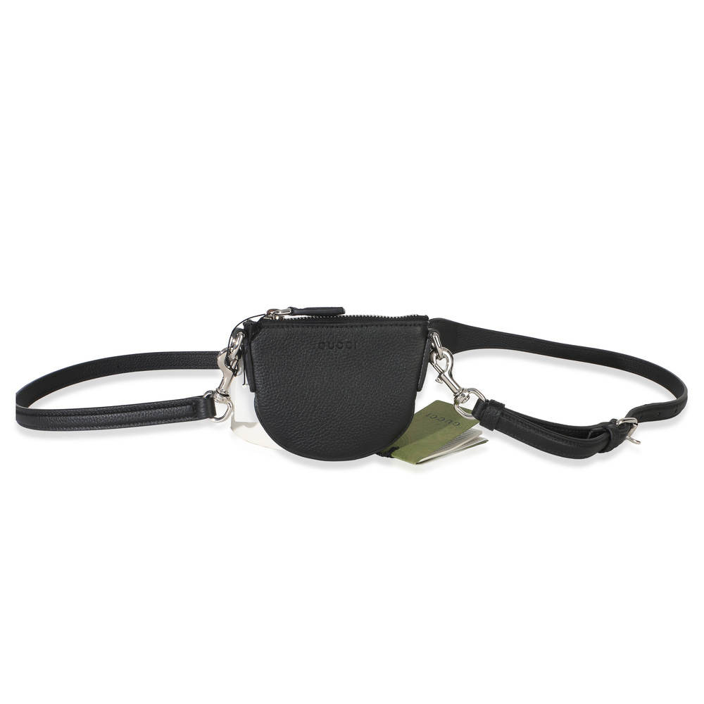 Gucci Black Pebbled Calfskin Mini B Shoulder Pouch